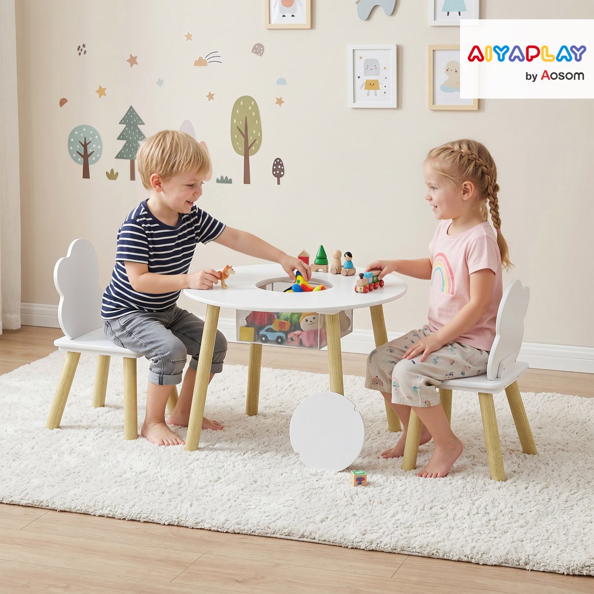 Ensemble table et chaises pour enfants MDF blanc, bois, AIYAPLAY