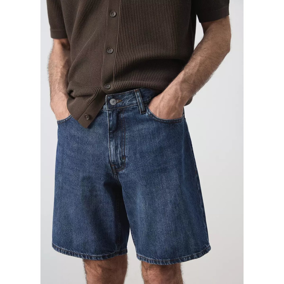 Bermuda en jean droit bleu foncé, MANGO MAN