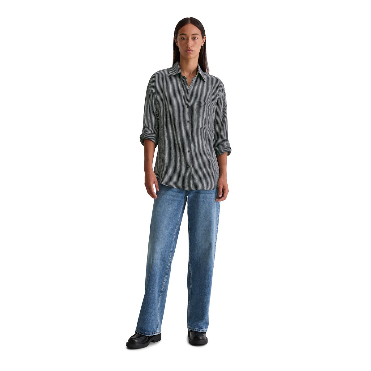 Blouse à rayures relaxed en LENZING™ ECOVERO™ bleu fooncé, MARC O'POLO