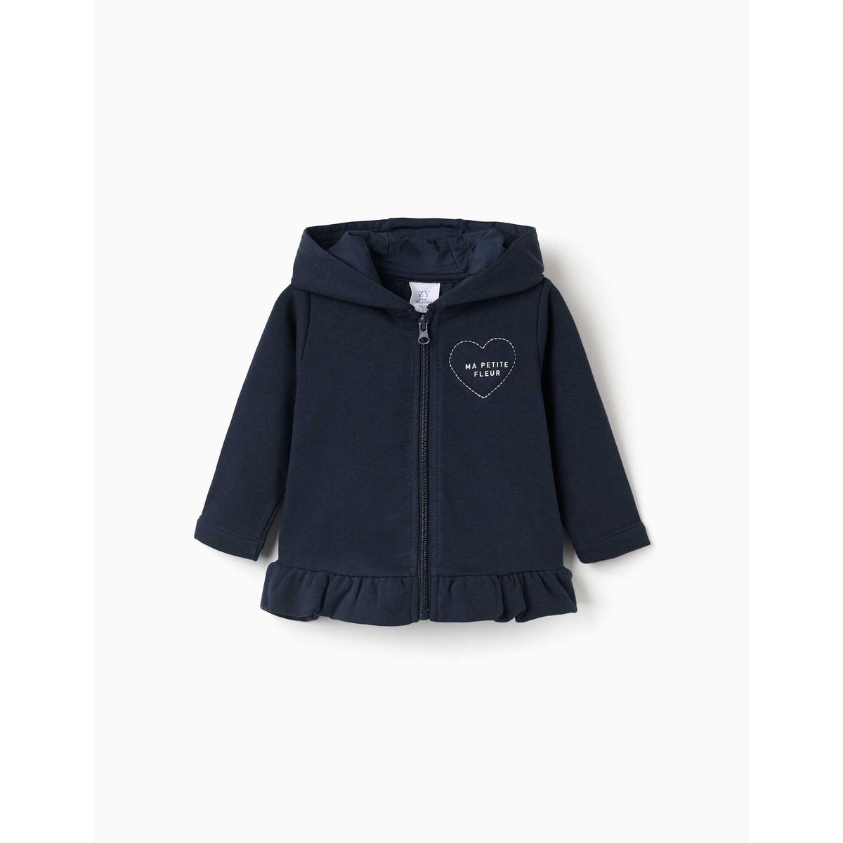Sweat zippé en molleton à capuche avec imprimé bleu foncé, ZIPPY