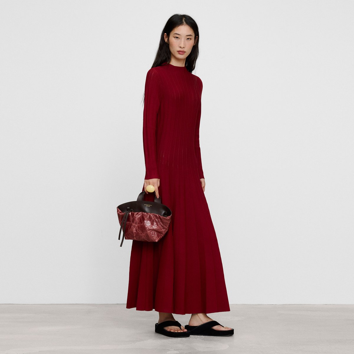Robe à col Perkins et longueur midi rouge, ADOLFO DOMINGUEZ