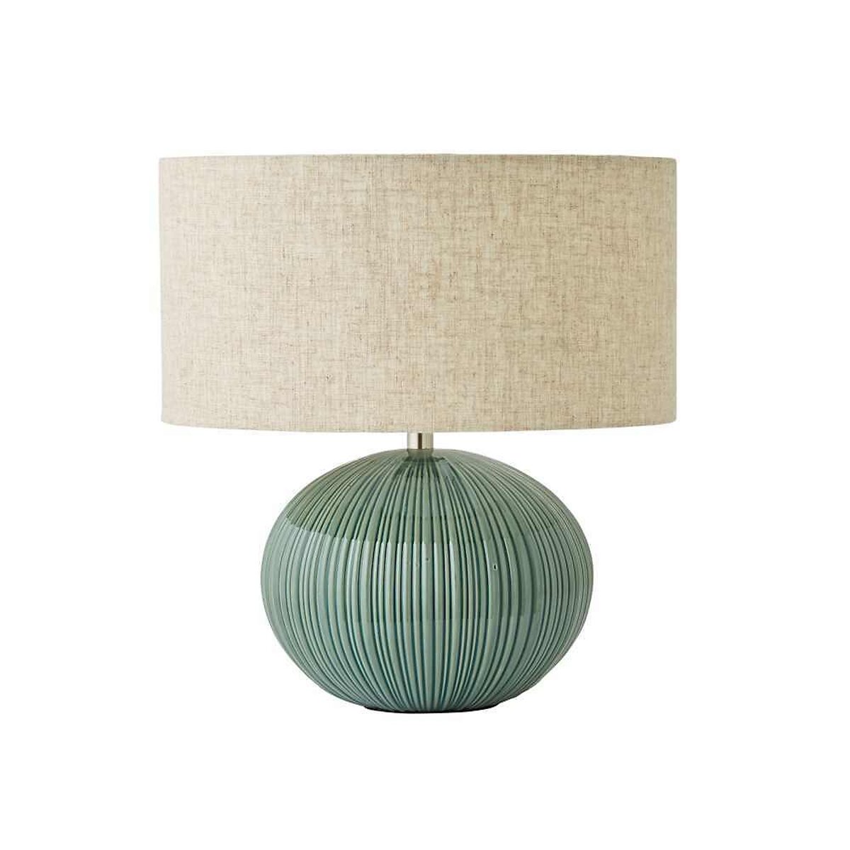 Reeva Ribbed Ceramic Table Lamp with Linen Shade green, SO'HOME