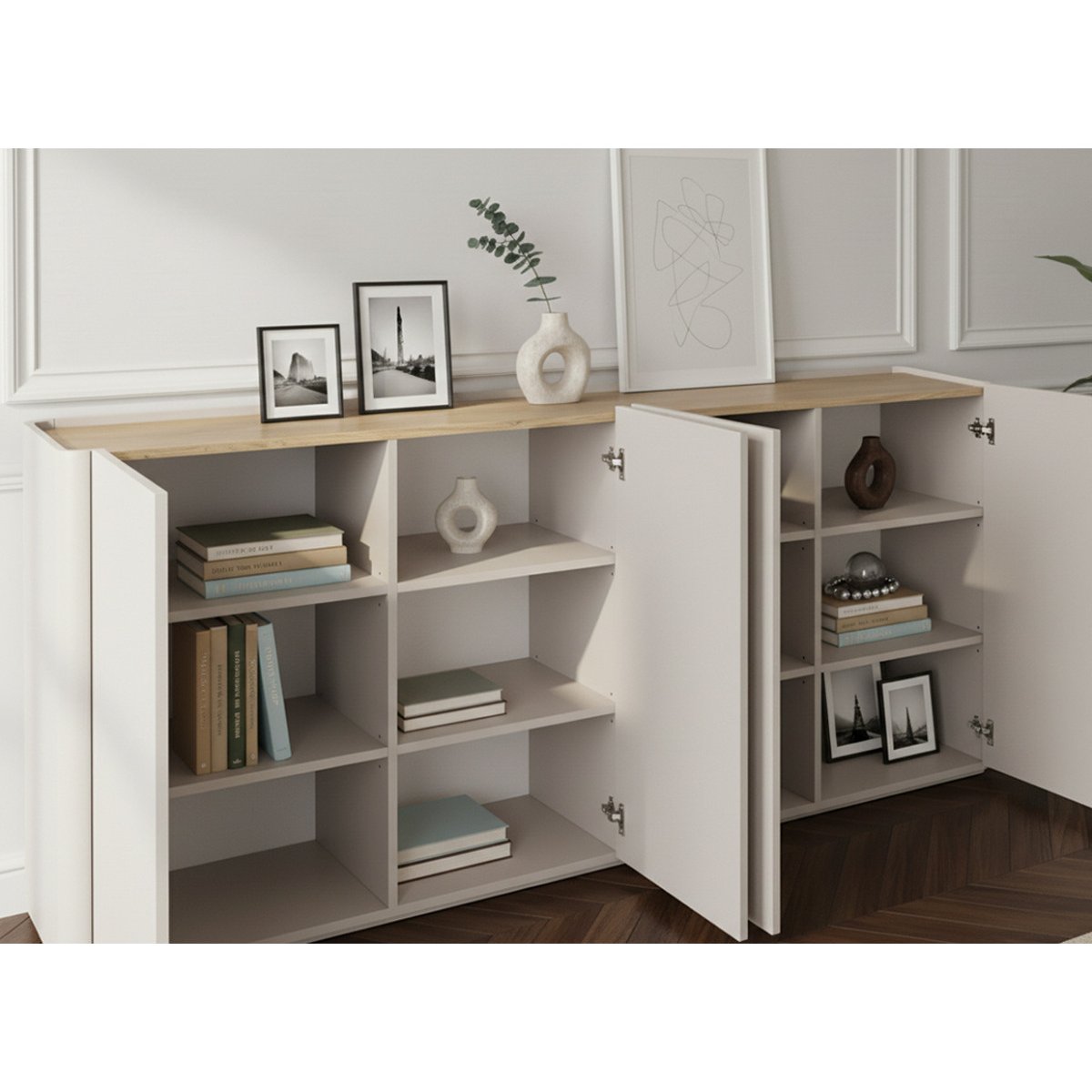 Buffet en 4 portes 200 cm, ANYA beige, BOBOCHIC