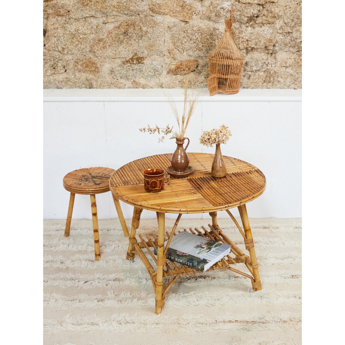 Table basse en rotin Léonie N°1020 - Bon état bois clair, DEBONGOUT