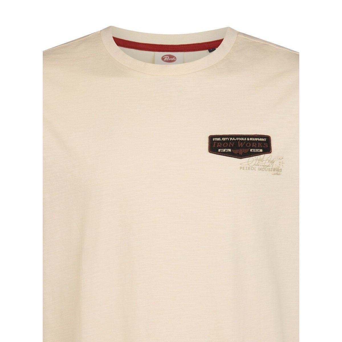 Camiseta de manga corta, cuello redondo blanco roto, PETROL INDUSTRIES