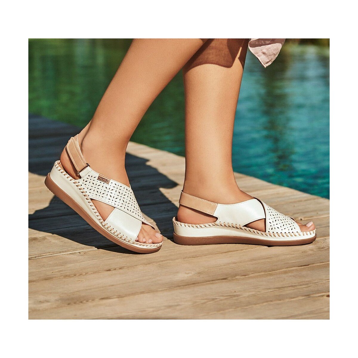 Sandales semi-compensées en cuir, CADAQUES blanc, PIKOLINOS