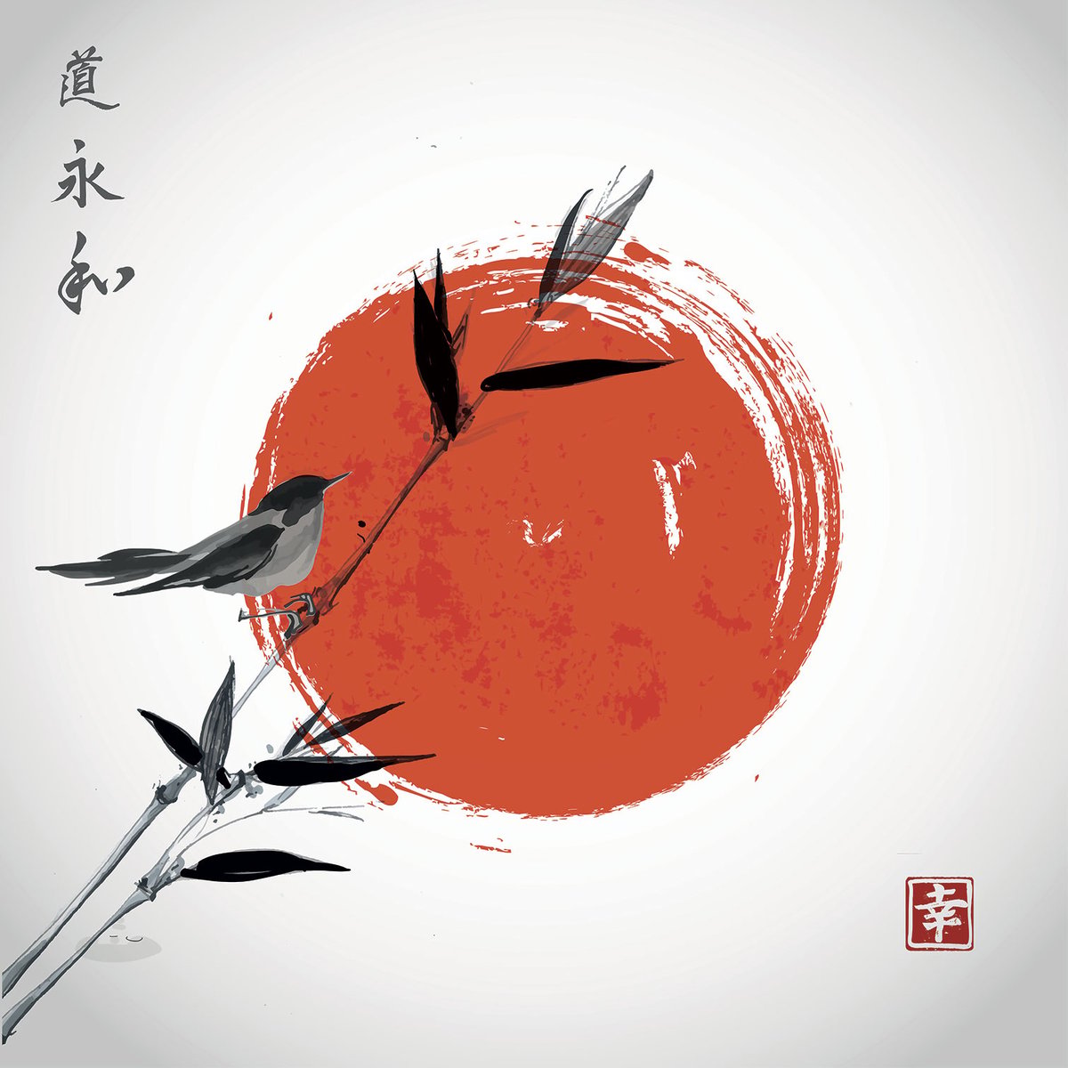 Tableau shinto et son rossignol tableau alu dibond, HEXOA