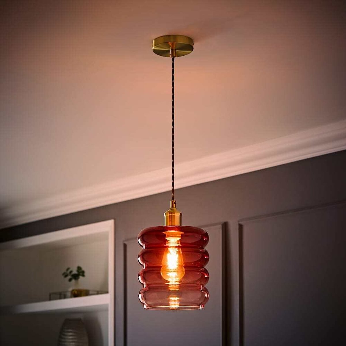 Gracelee Stacked Glass Pendant Light with Filament Bulb brushed gold, SO'HOME