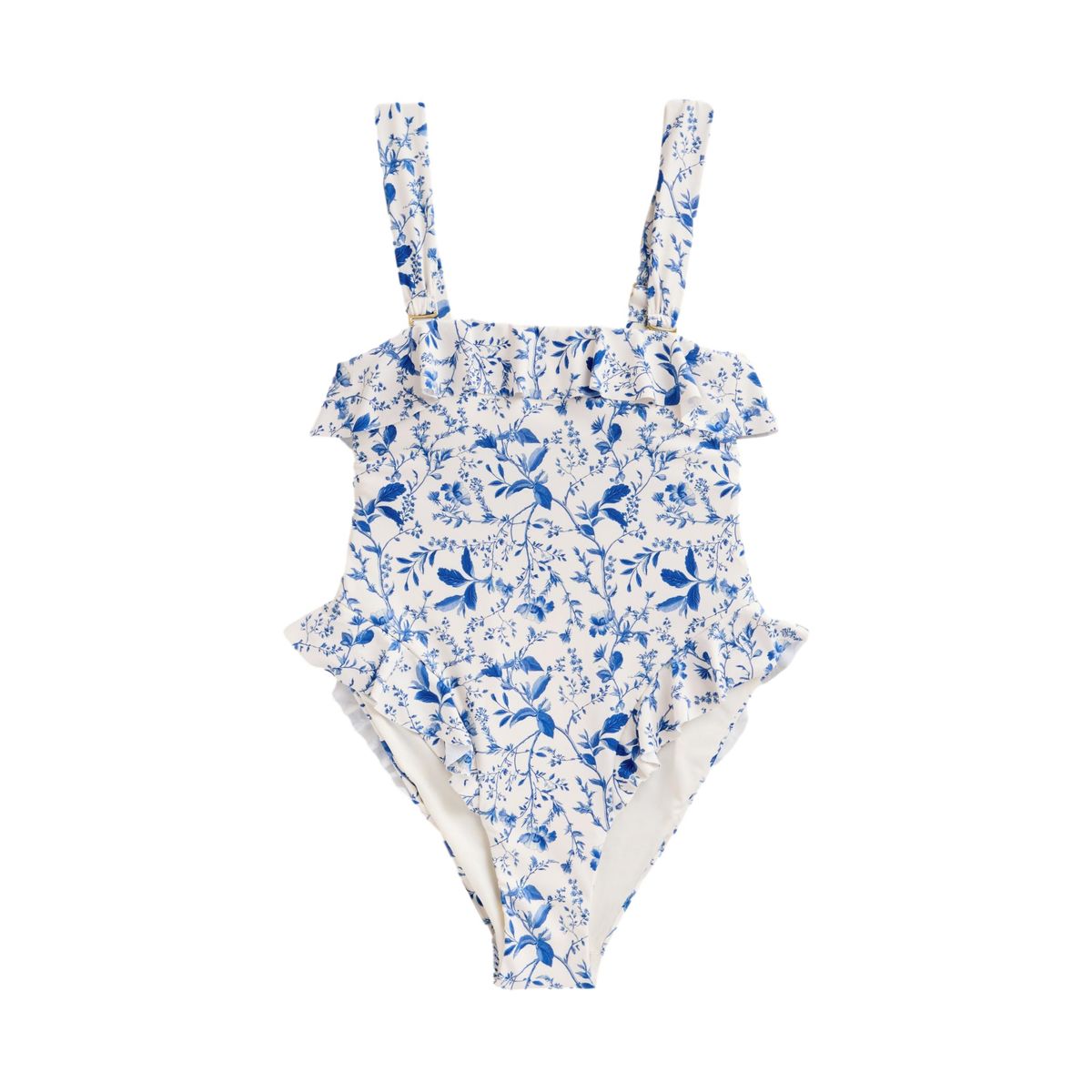 Maillot de bain bandeau ventre plat volants crème/bleu à petits motifs floraux, NEXT