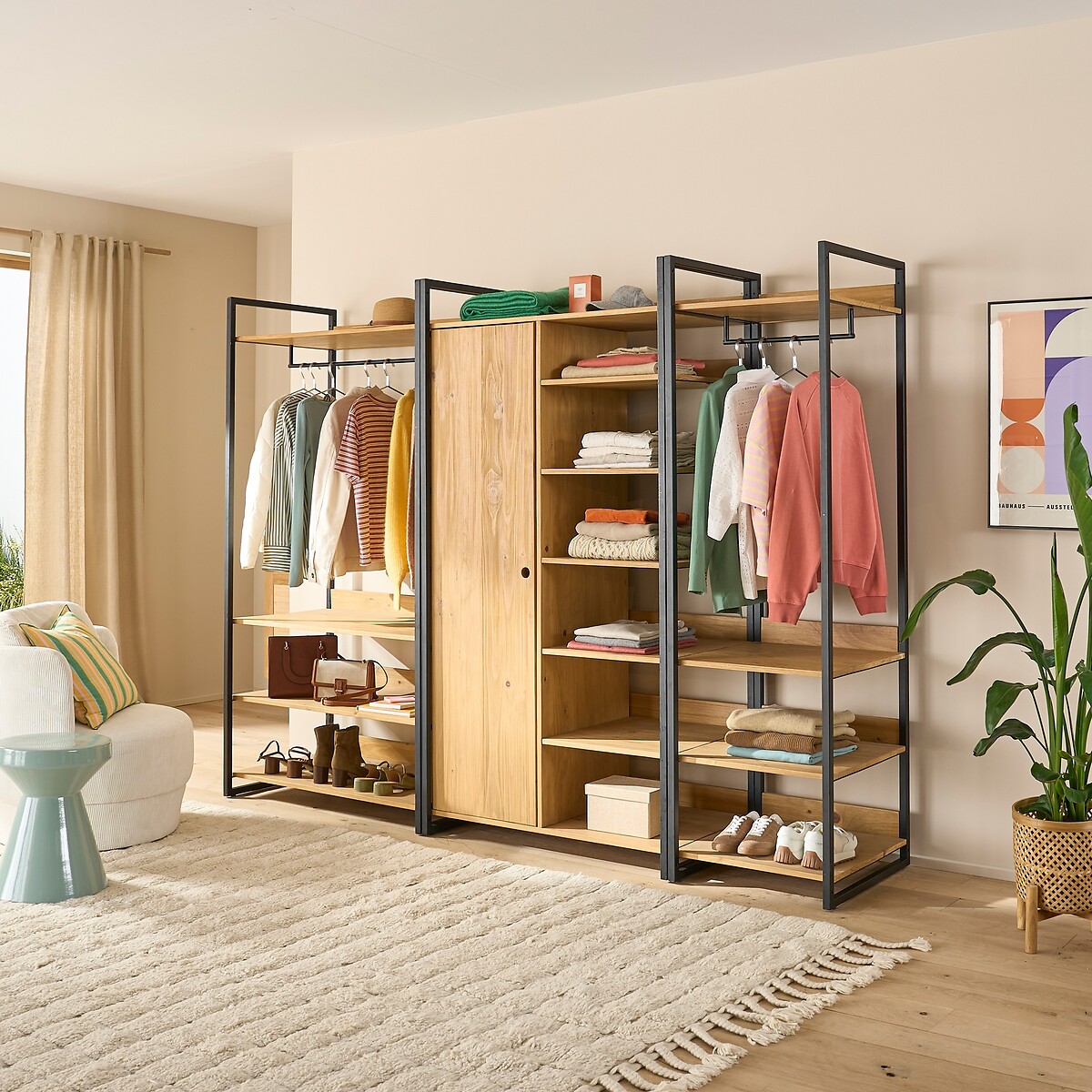Module dressing 3 étagères 1 penderie HIBA bois/métal, LA REDOUTE INTERIEURS