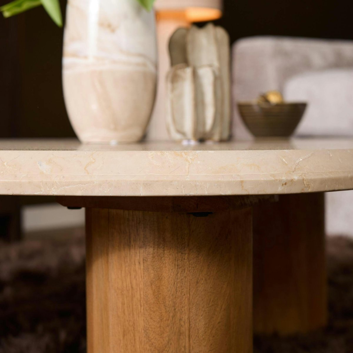 Table basse travertin bois design organique DUOMO beige, PIER IMPORT