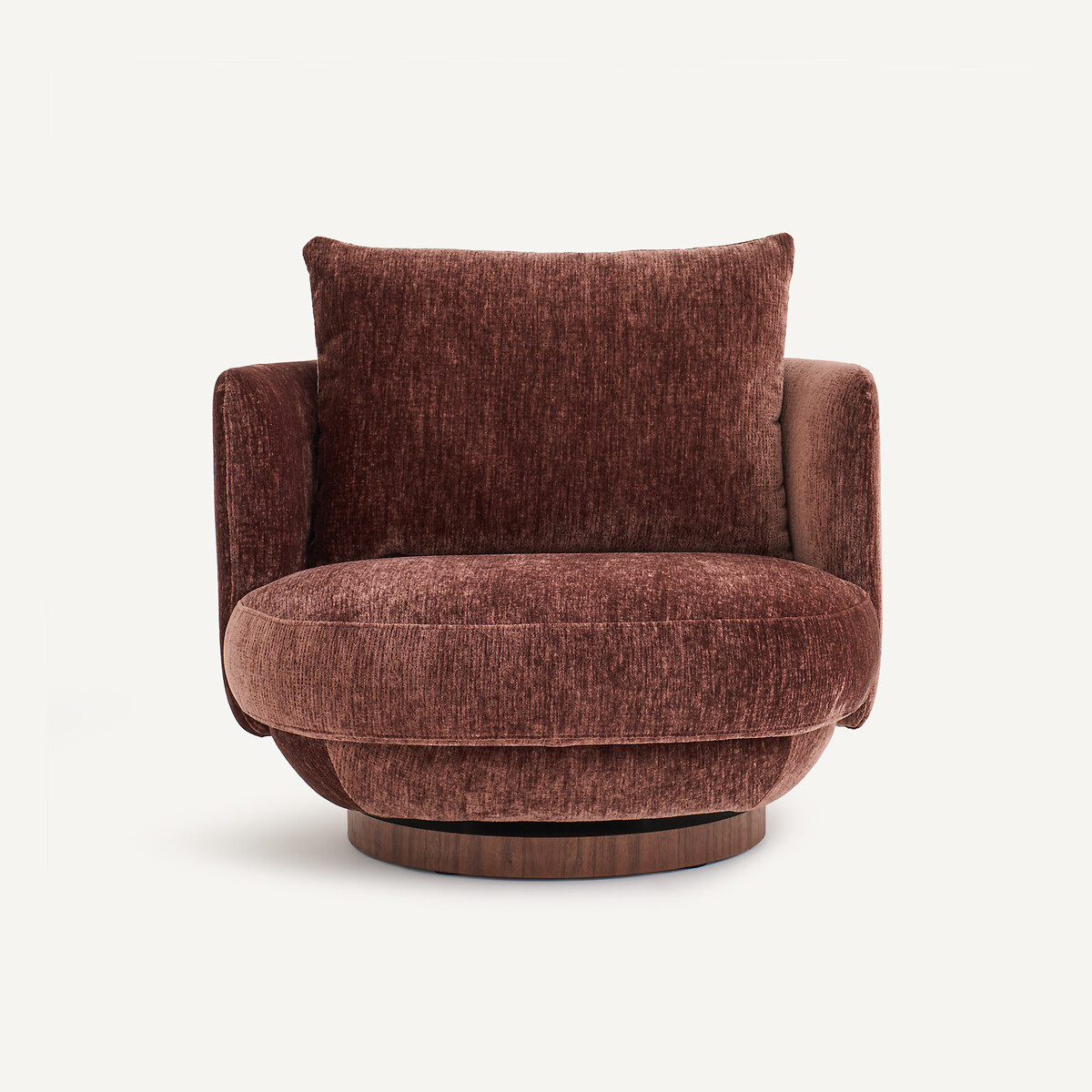 Sillón giratorio de terciopelo texturado y chapa de nogal, ROSEO rosa viejo , AM.PM
