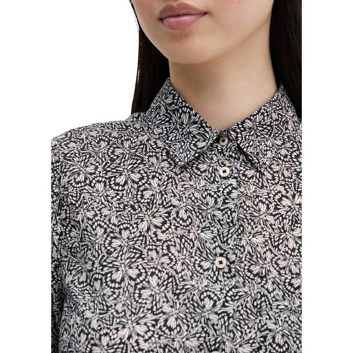 Robe chemisier loose en voile de coton imprimé noir, MARC O'POLO