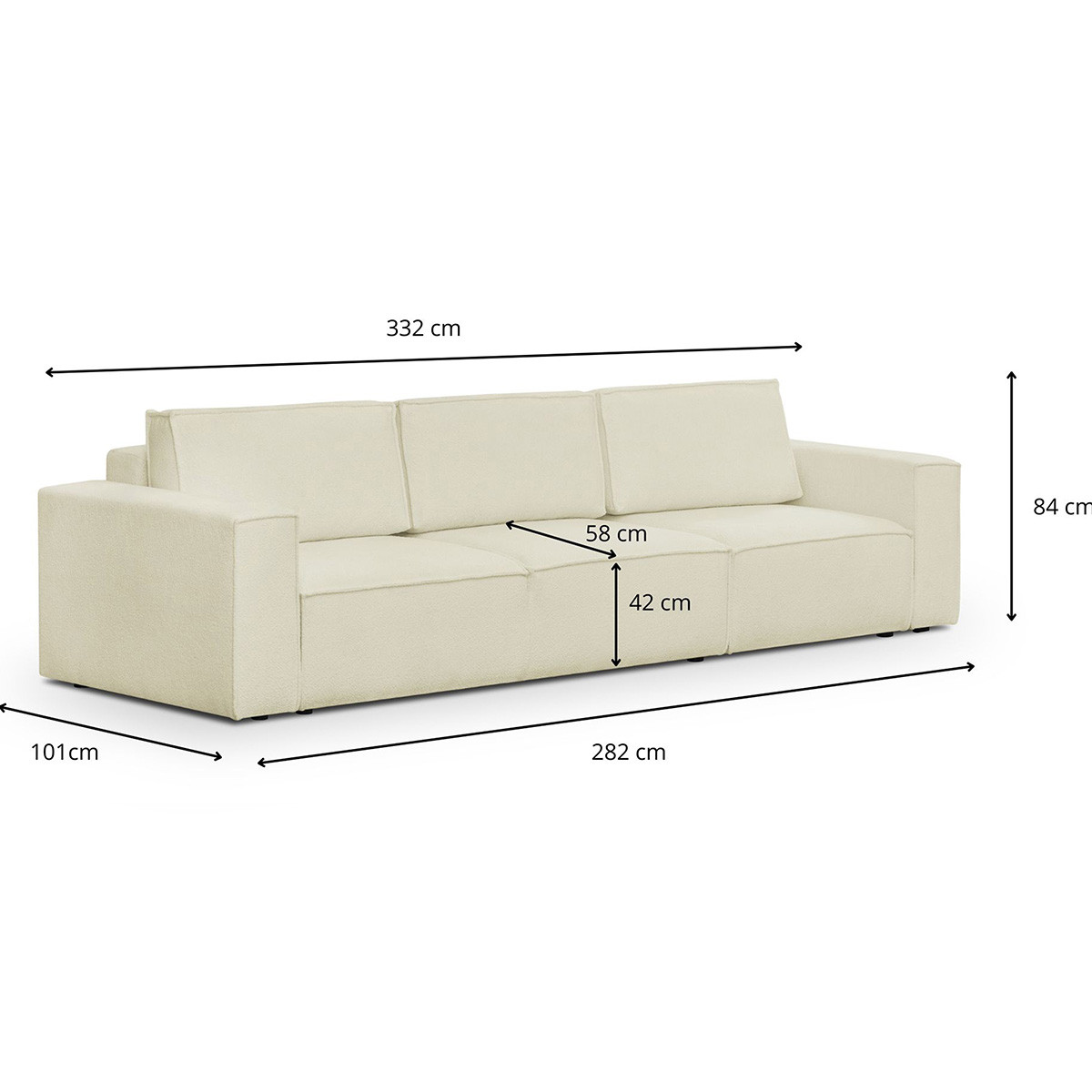 Canapé convertible 5 places en tissu bouclé - HARPER MOD ecru, HOMIFAB