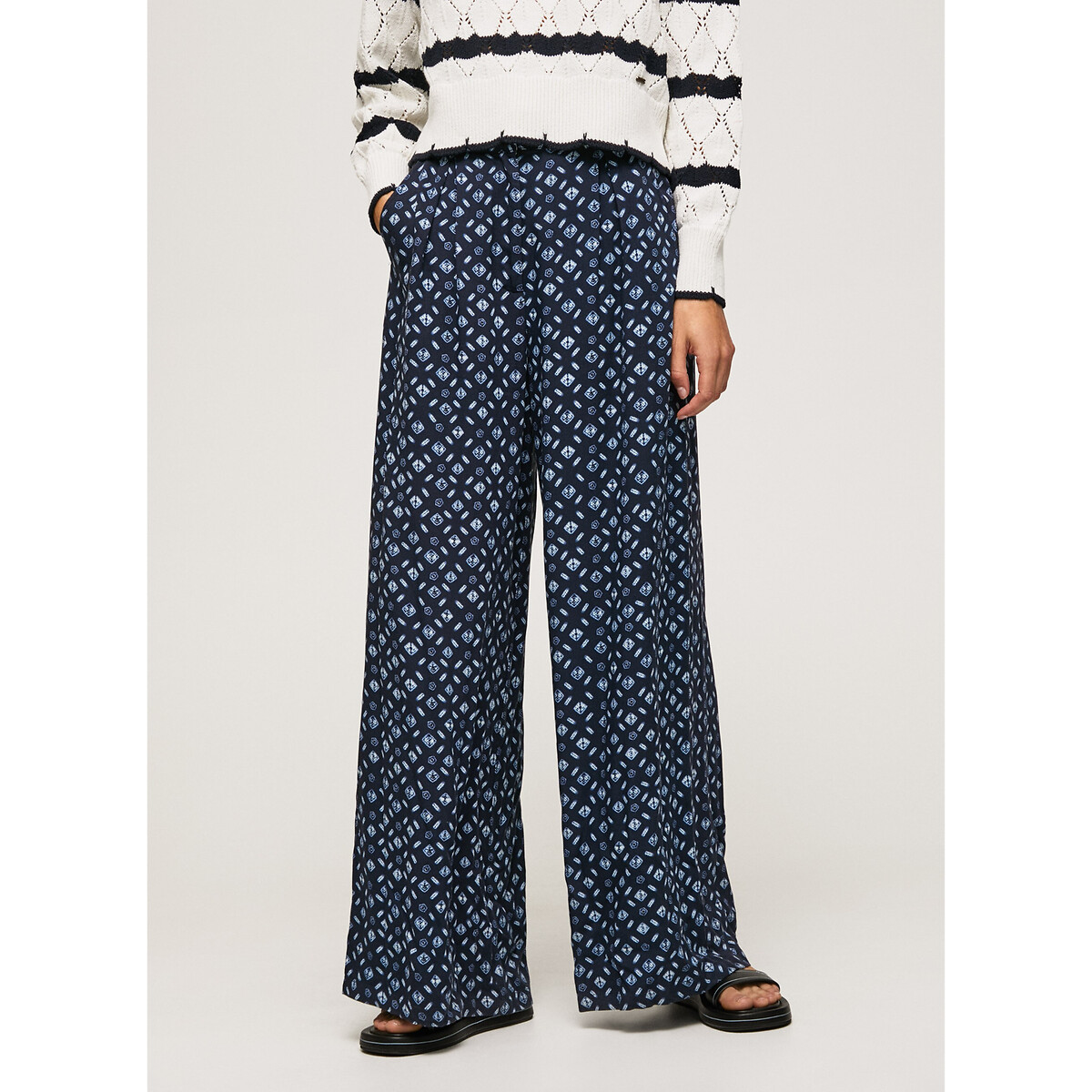 Pantalon large, taille haute imprimé bleu, PEPE JEANS