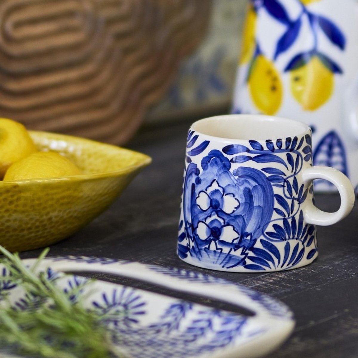 Mug grès peint KARLIE bleu, BLOOMINGVILLE