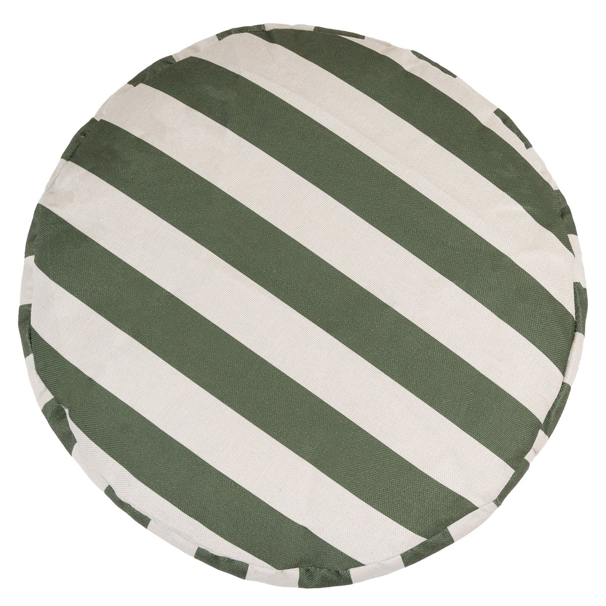 Pouf repose-pieds rond d'intérieur et d'extérieur en tissu tissé imprimé Oeko-Tex® - MILANO rayures vert olive, ICON