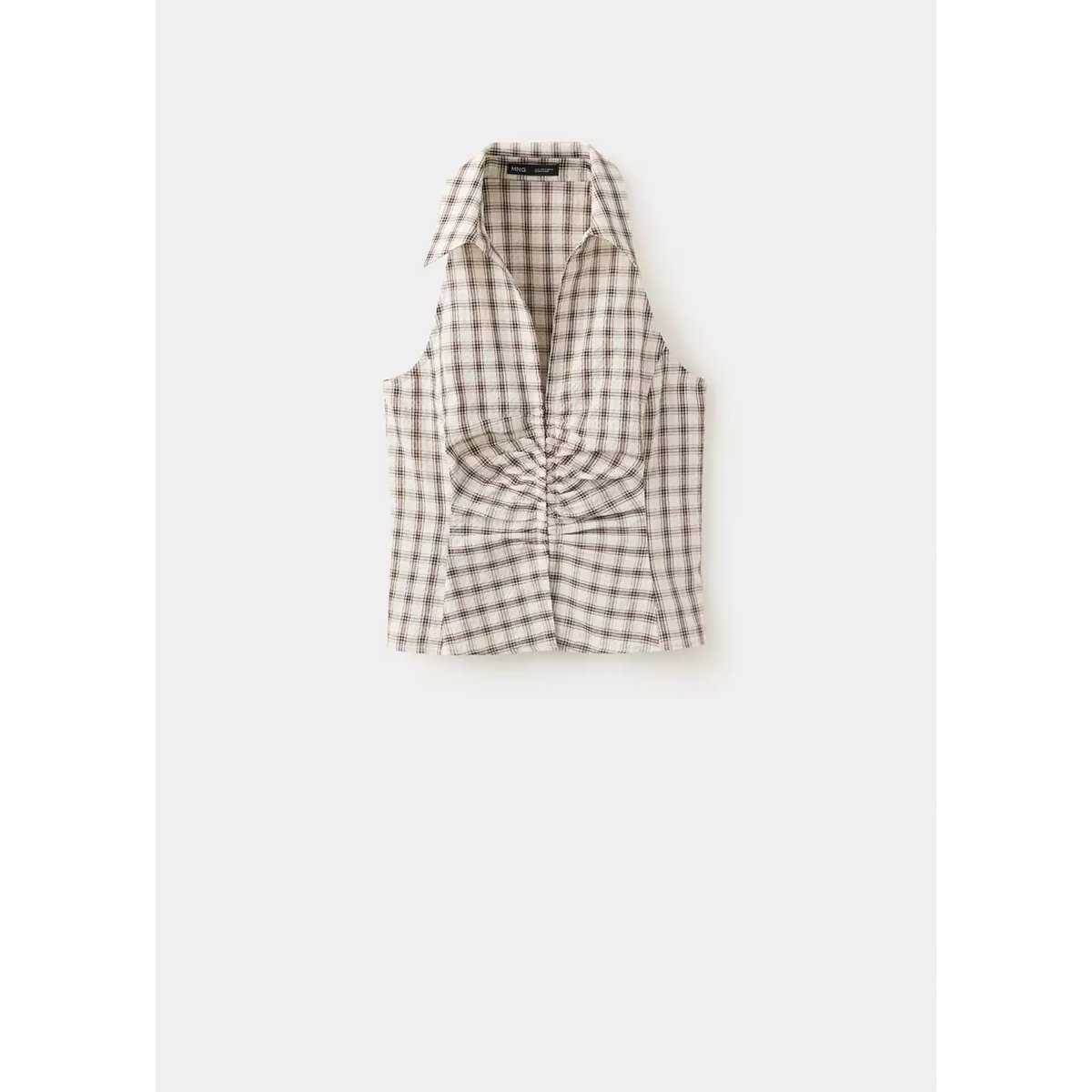 Top col en V froncé marron, MANGO