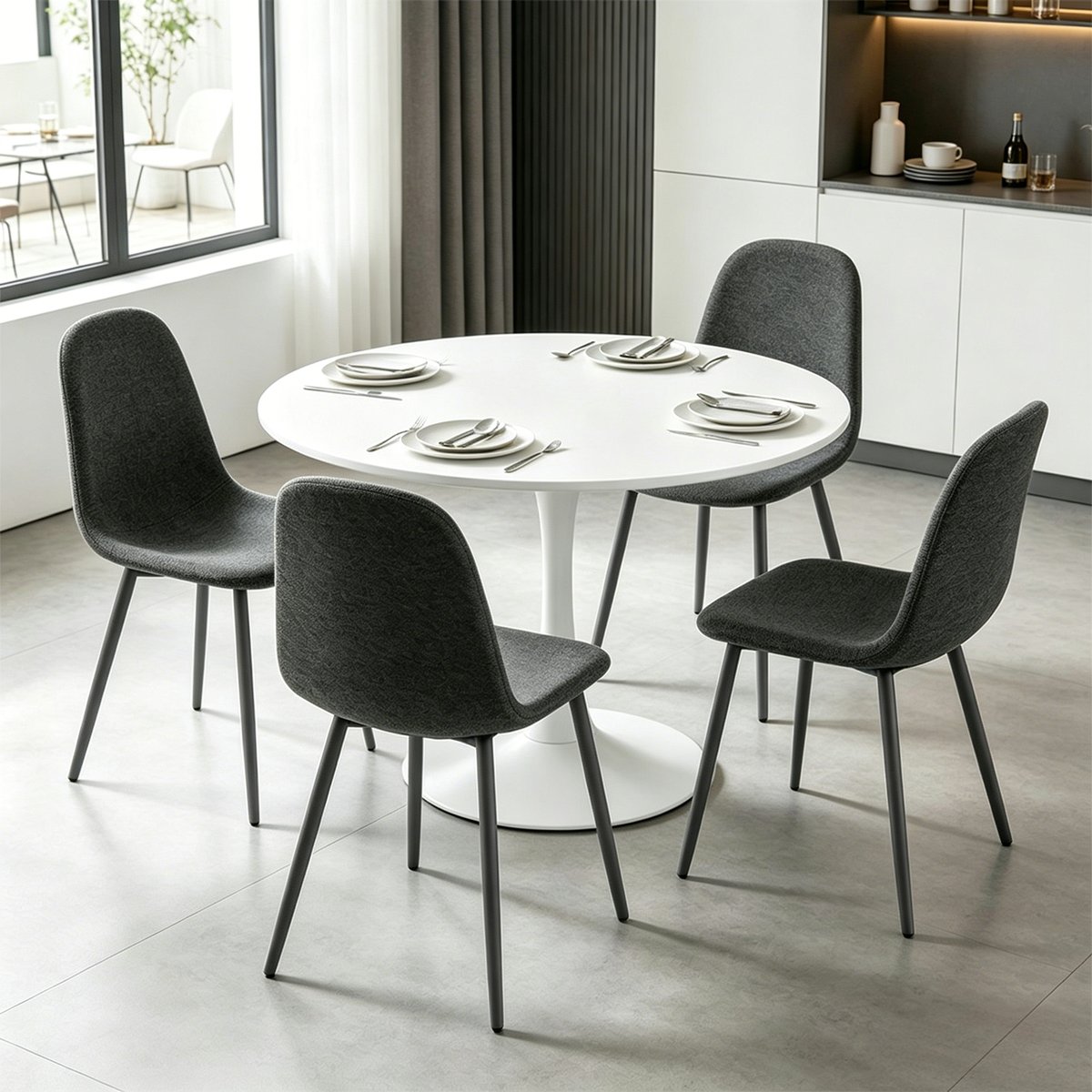 Ensemble de table à manger ronde avec 4 chaises, CLIFTWCHARLTON gris foncé, MEUBLES COSY