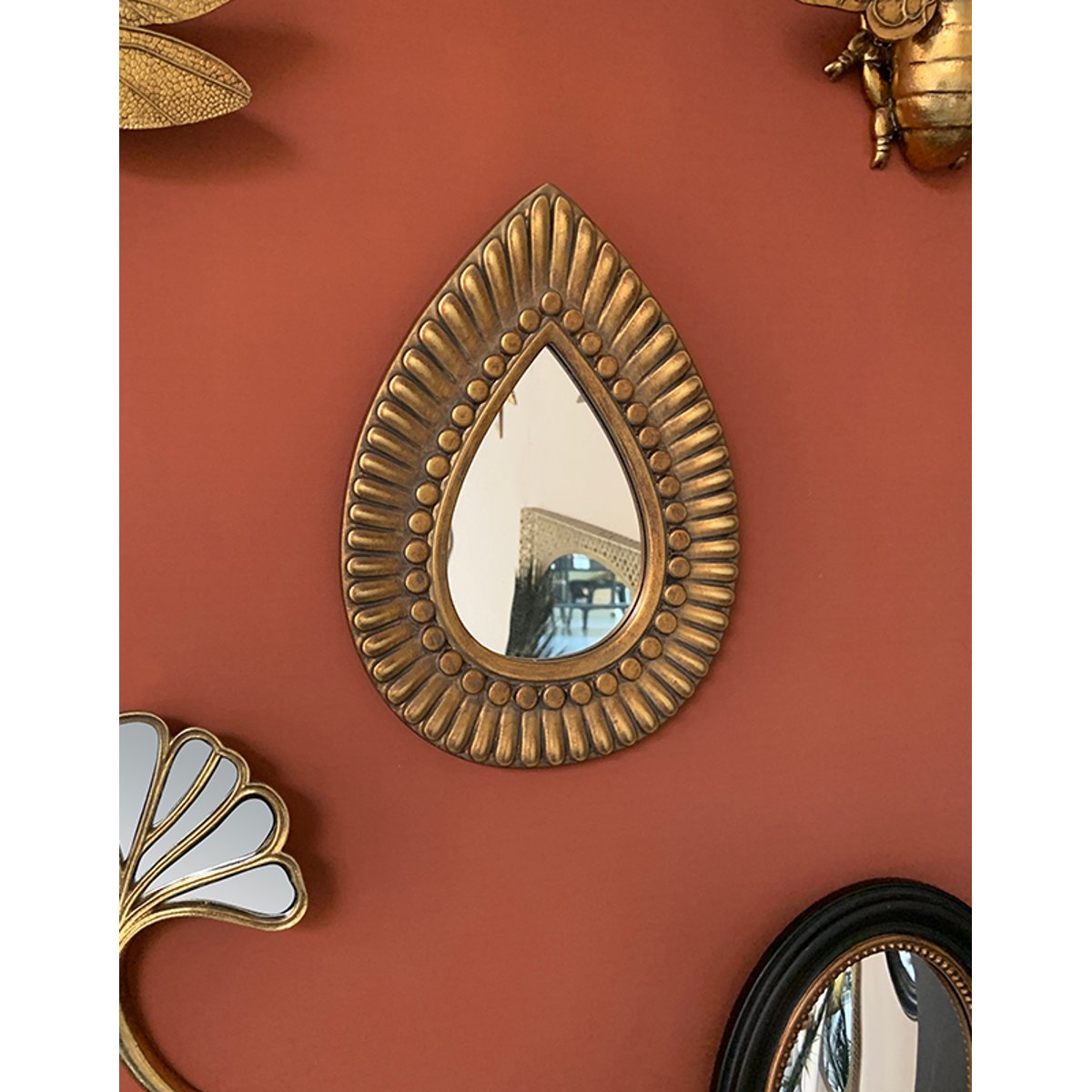 Miroir goutte motifs 19,7x27cm or, EMDE