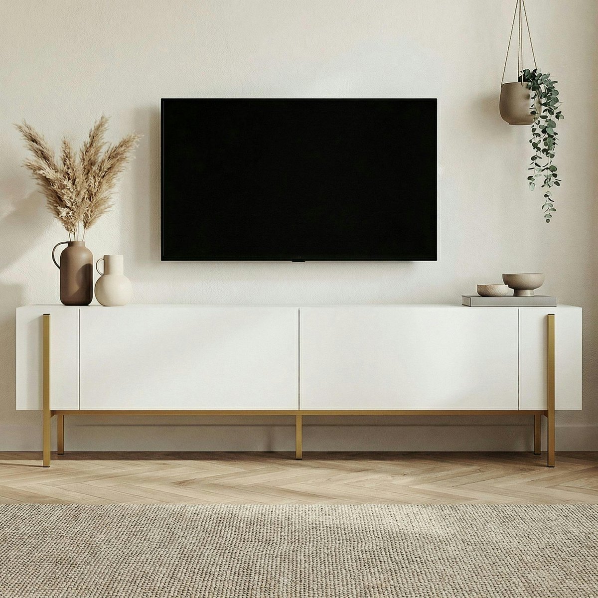 Meuble TV 2 portes 180 cm MARFA blanc - doré, PIER IMPORT