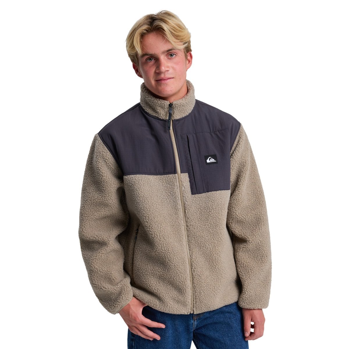 Veste Sherpa à fermeture éclair vert SHALLOW WATER beige fallen rock, QUIKSILVER