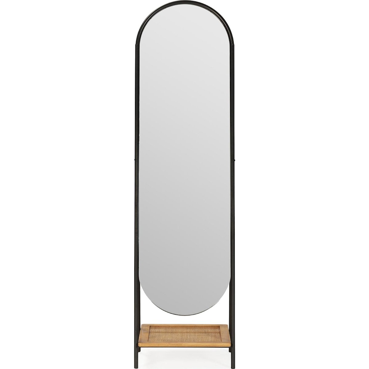 Miroir sur pied avec tablette en rotin noir et naturel, RECOLLECTION