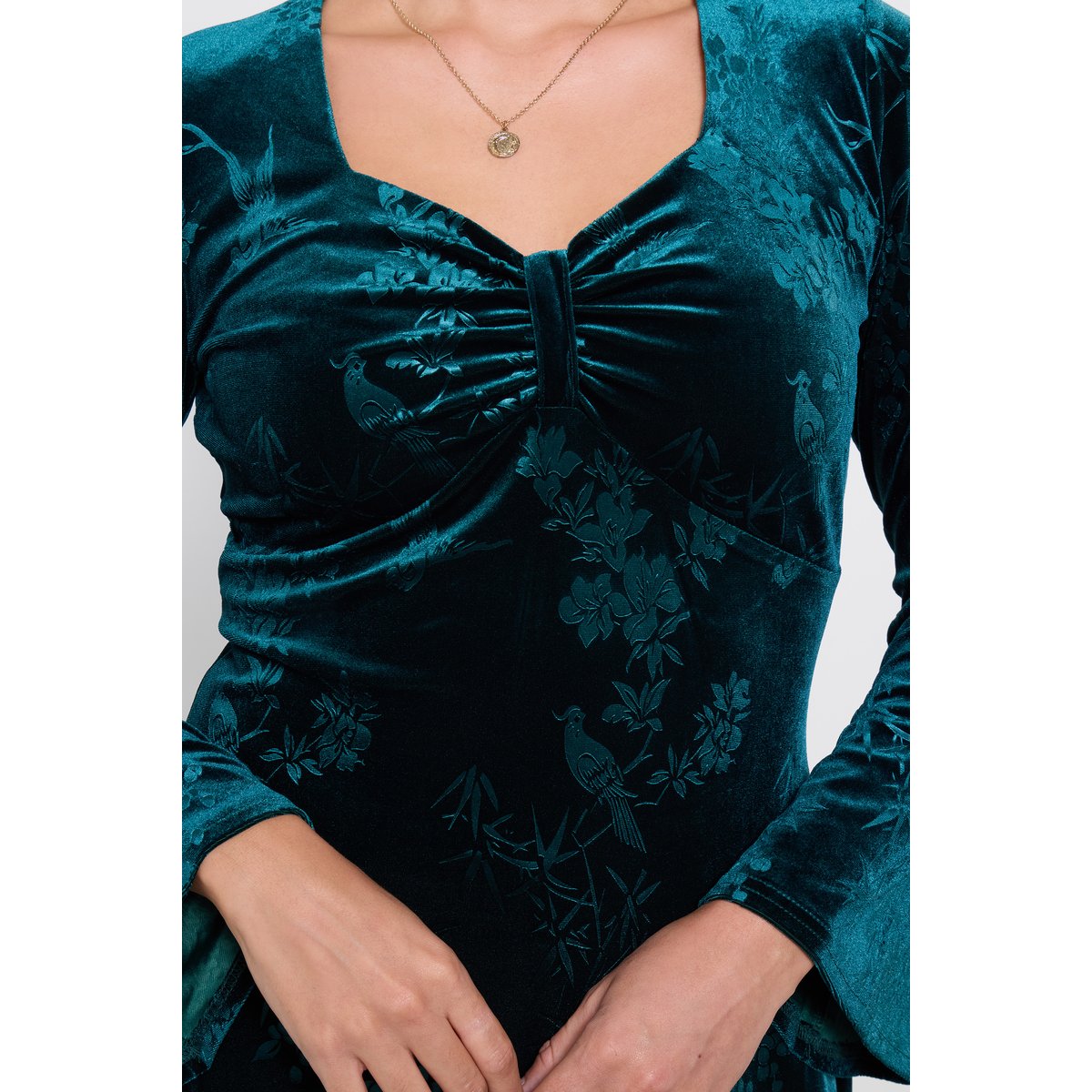 Tunique en Velours Embossé Fleuri vert, JOE BROWNS