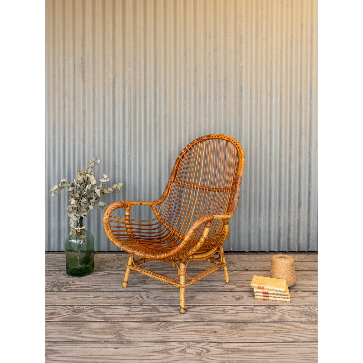 Fauteuil en rotin Ernest N°1093 - Bon état bois clair, DEBONGOUT