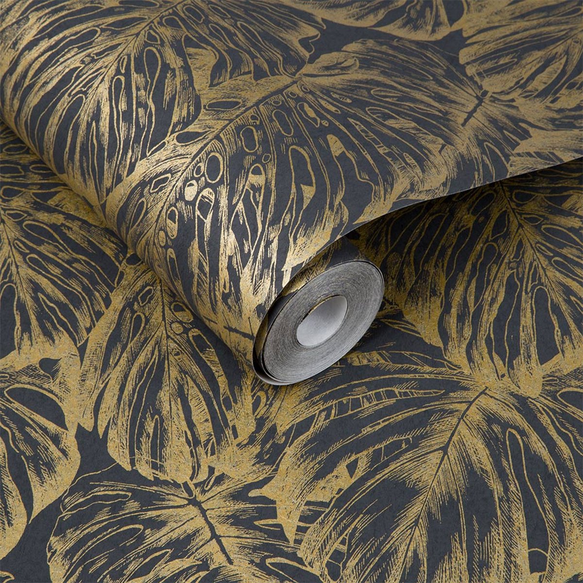 Papier peint Tropical Charcoal noir, or, GRAHAM ET BROWN
