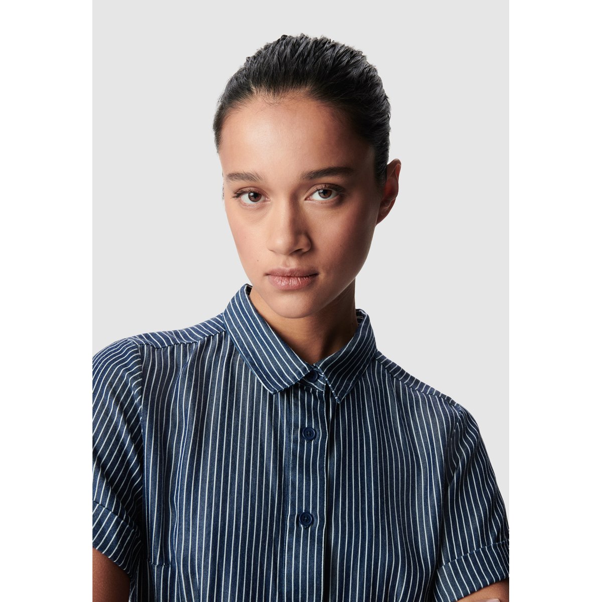 Robe chemise fines rayures bleu marine, IKKS