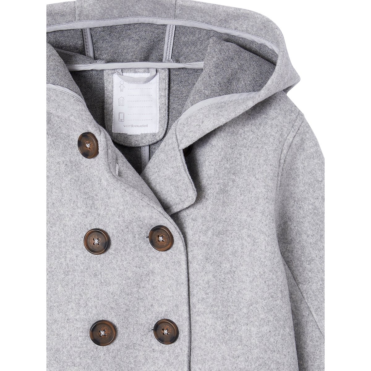 Manteau à capuche en lainage effet flanelle gris chiné, VERTBAUDET