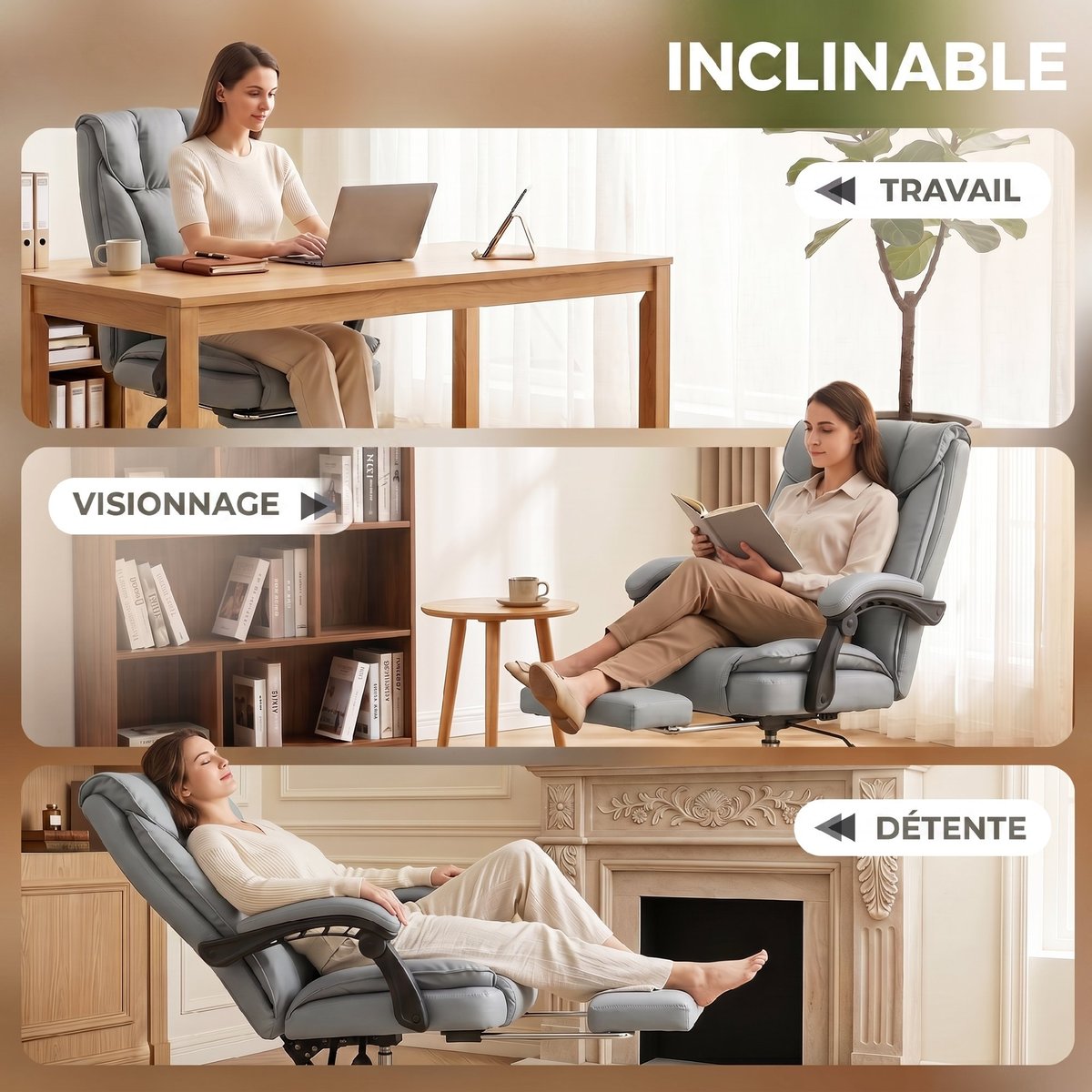 Chaise de bureau Revêtement synthétique Gris gris, HOMCOM