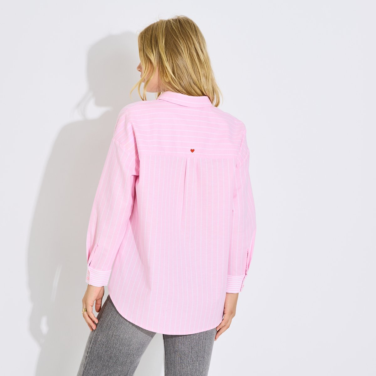 Chemise rayée broderie rose pink, GRAIN DE MALICE