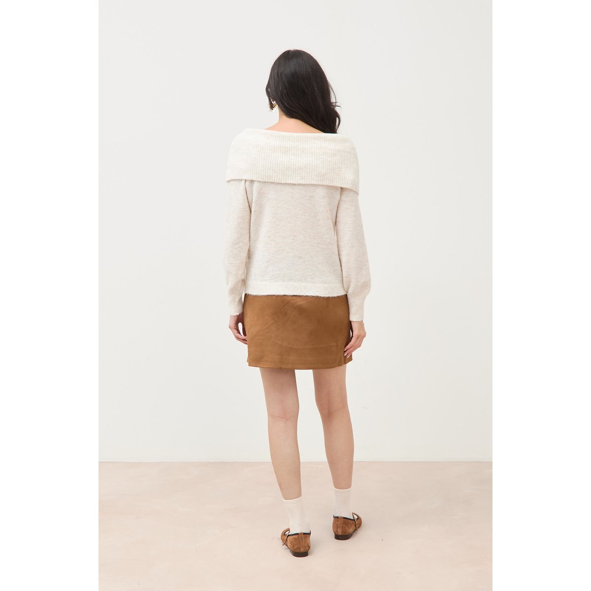 Pull droit manches longues bardot ecru, BONOBO