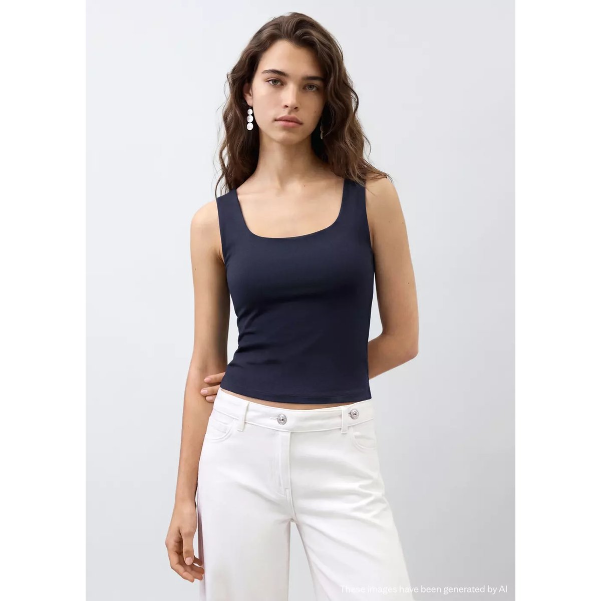 Top à bretelles encolure carrée bleu marine, MANGO TEEN