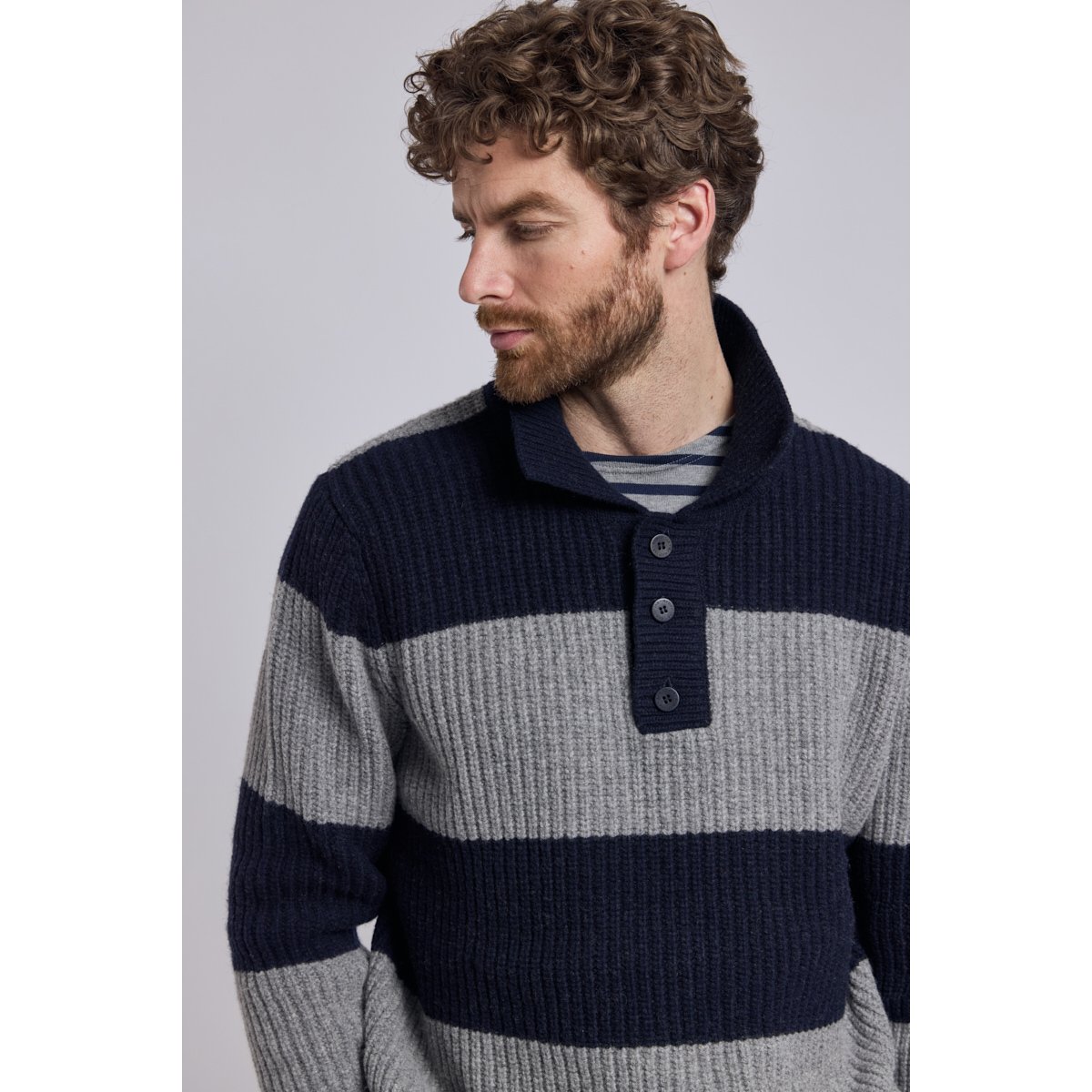 Pull col polo HERITAGE en laine pour homme navire/slate, ARMOR-LUX