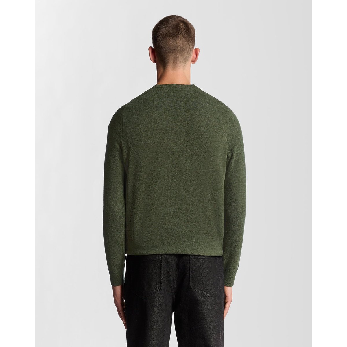 Pull en mélange de laine col rond vert foncé chiné, LYLE & SCOTT