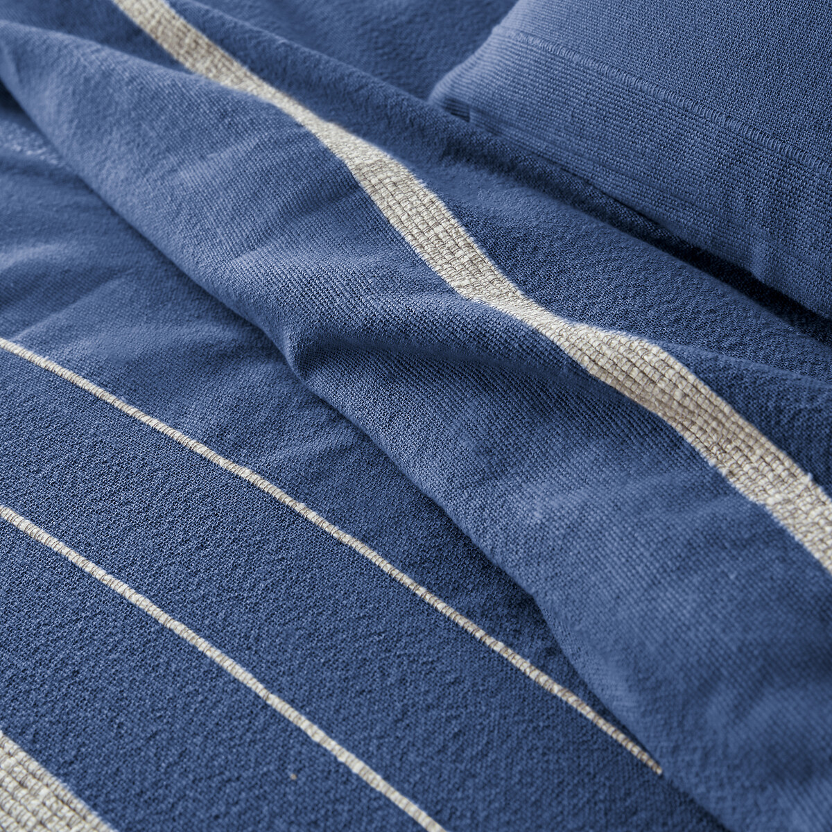 Dessus de lit frangé rayé coton, Nedo bleu orient/écru, LA REDOUTE INTERIEURS