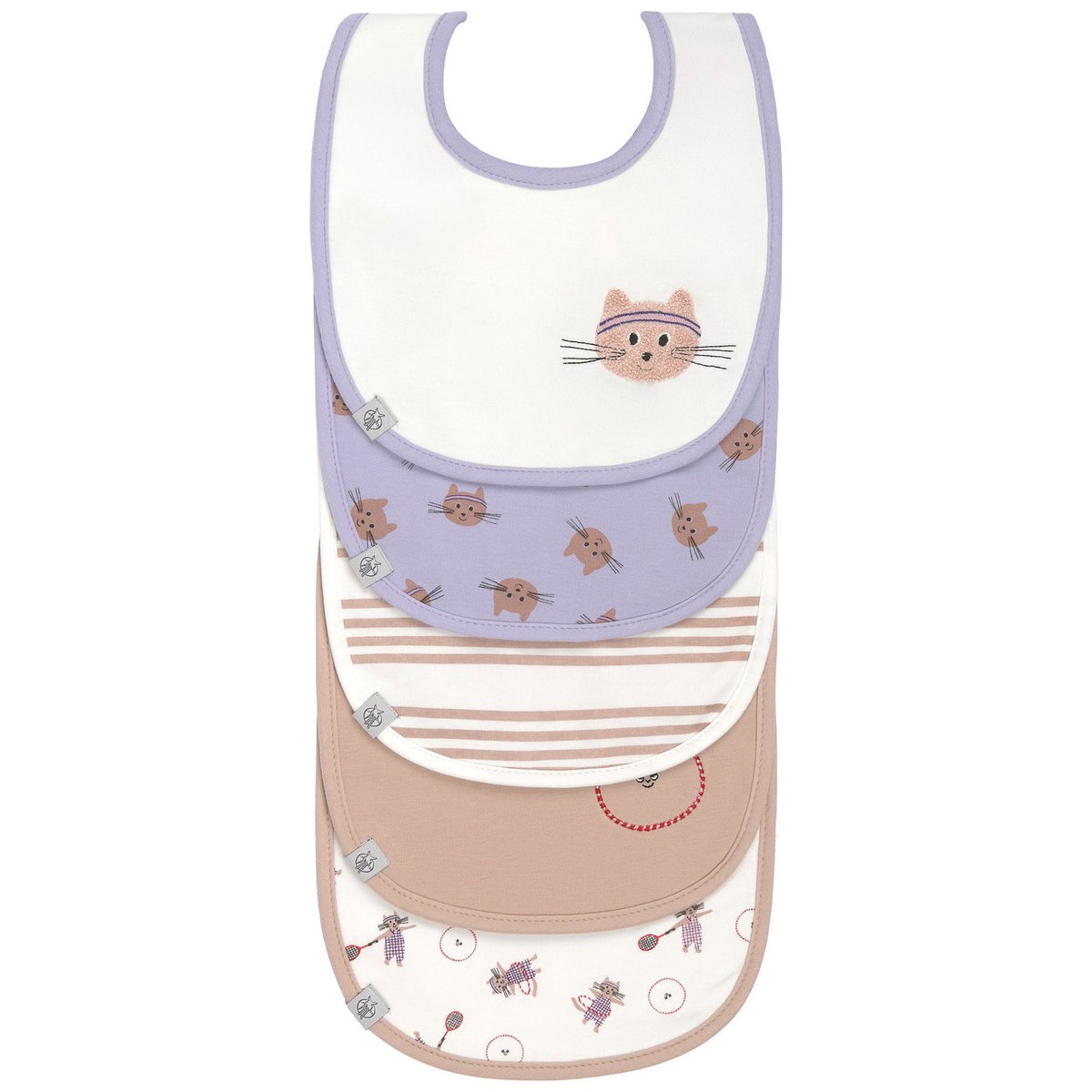 Lot de 5 bavoirs lilas, rose, marron, LASSIG