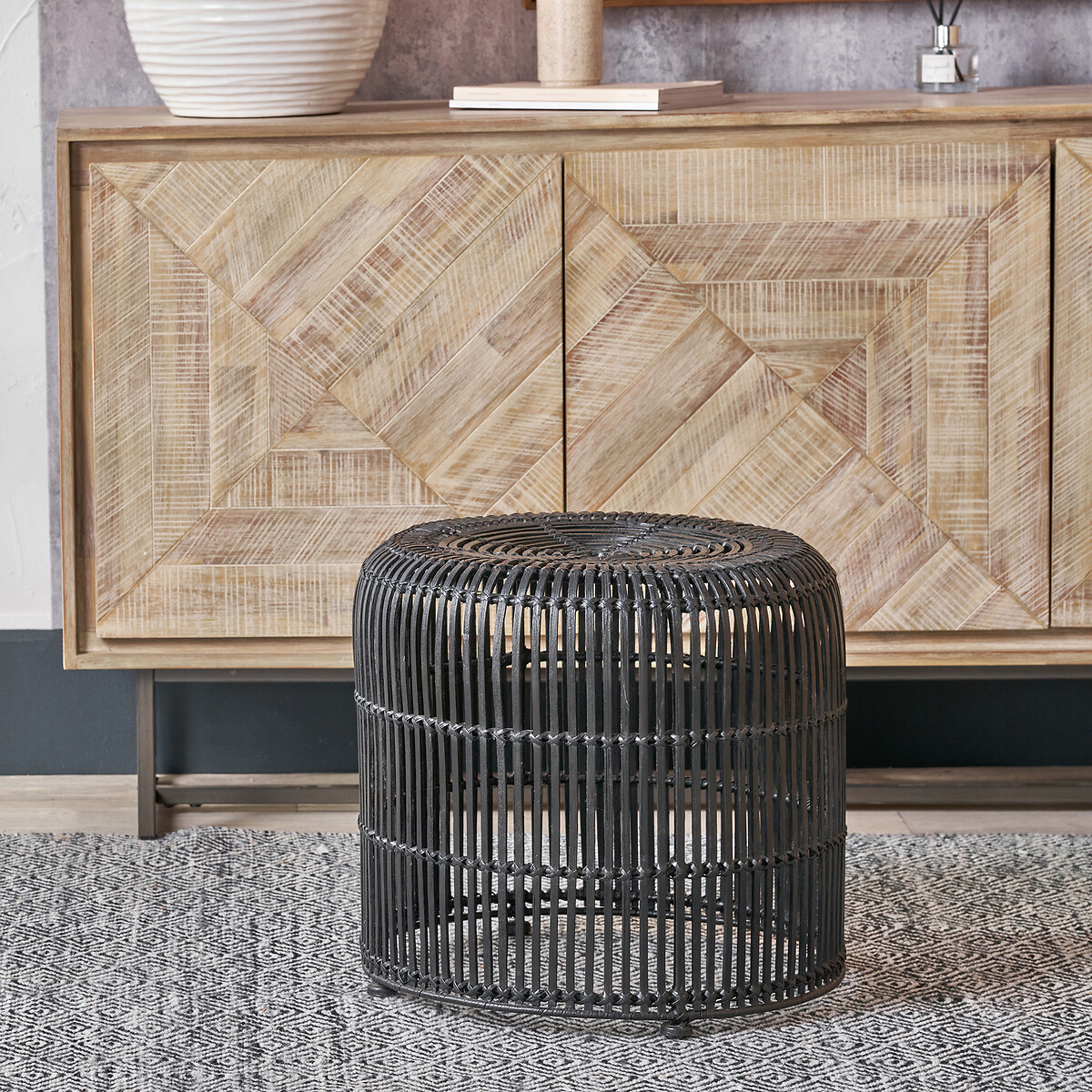 Nerano Rattan Stool black, SO'HOME