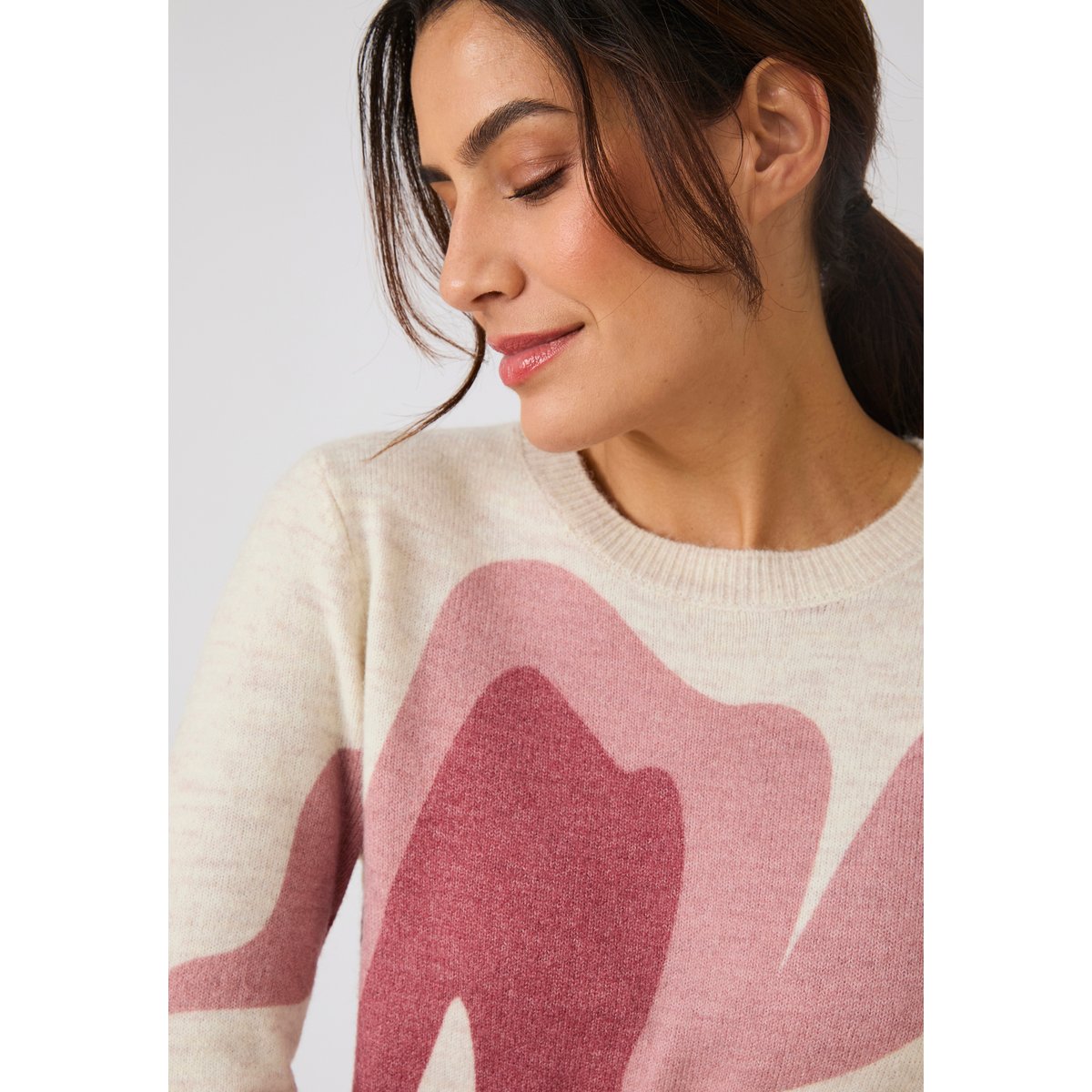 Pull toucher doux imprimé rose fleuri, DAMART