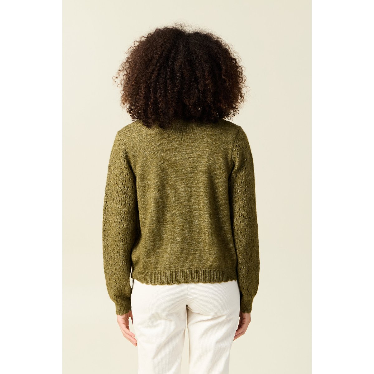 Gilet manches longues col rond vert kaki, BONOBO