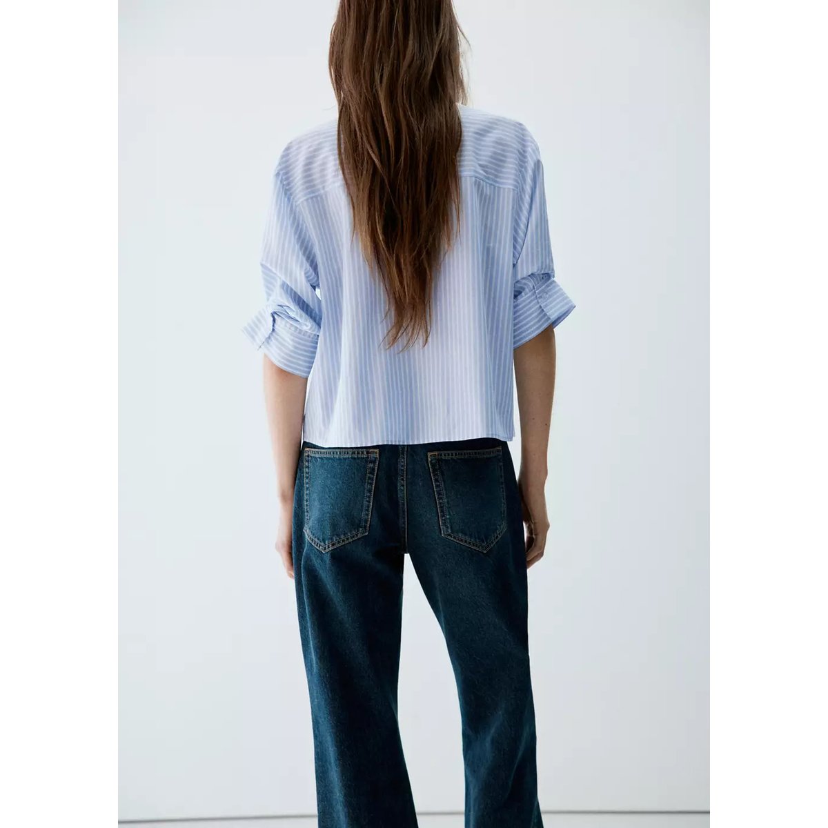Chemise à rayures, manches trois-quarts bleu ciel, MANGO