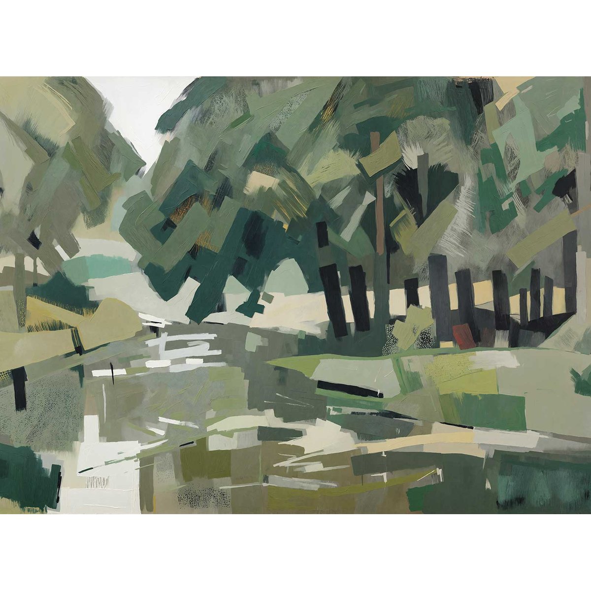 Papier peint Sous-bois cubiste vert olive vert, HEXOA