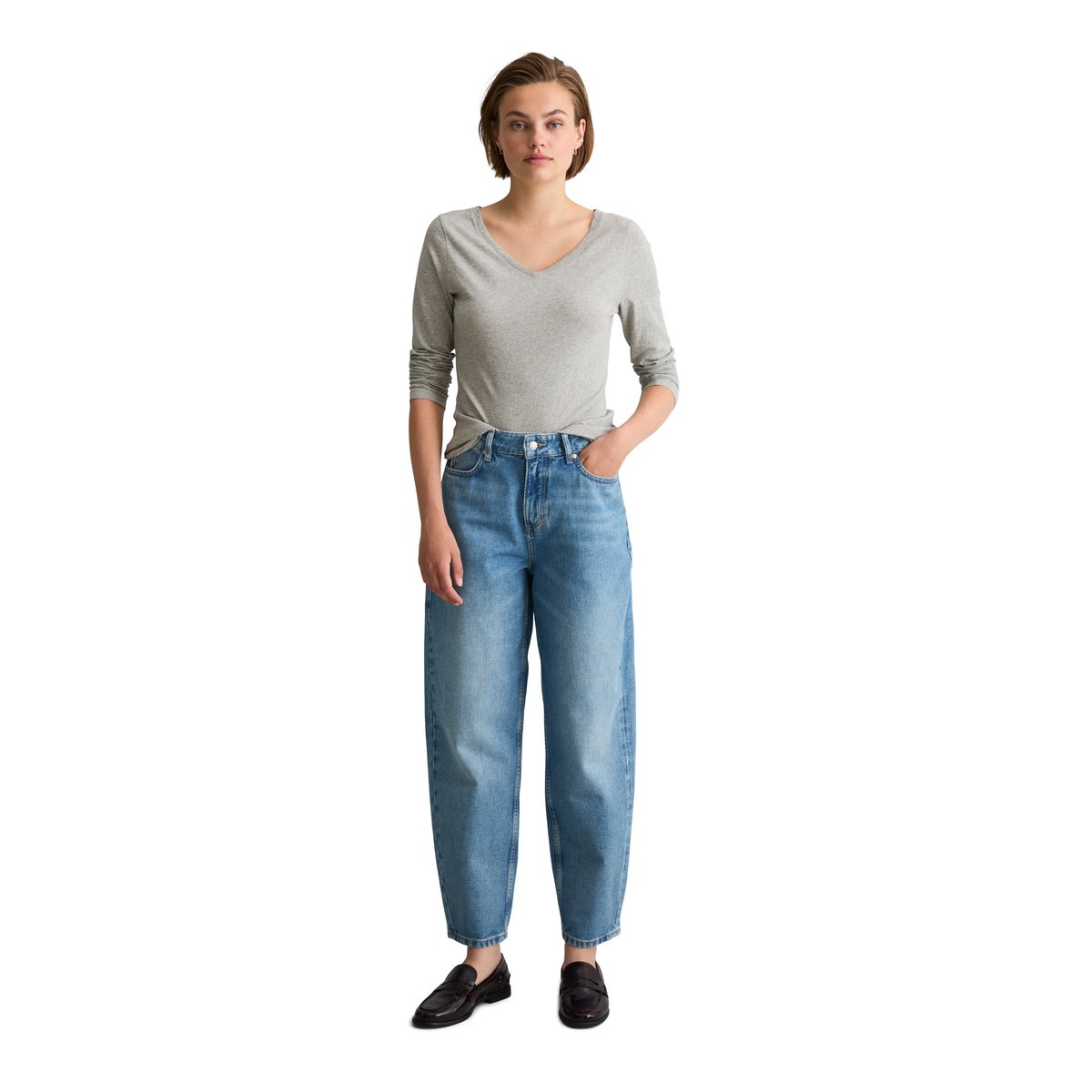 Jeans modèle Stine, coupe relaxed barrel et longueur raccourcie en pur coton bleu, MARC O’POLO DENIM