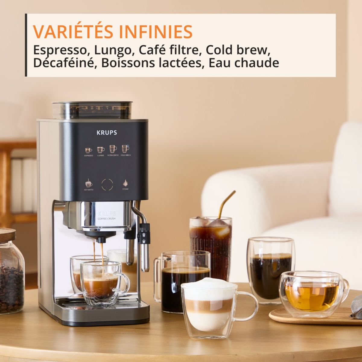 Expresso Broyeur Coffee Crush Experience, Machine à café à grains ultra compacte SA403BE0 couleur unique, KRUPS