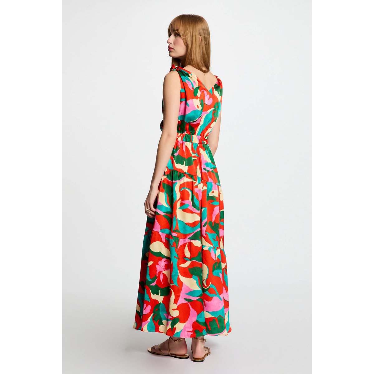 Robe longue droite imprimée multicolore, MORGAN