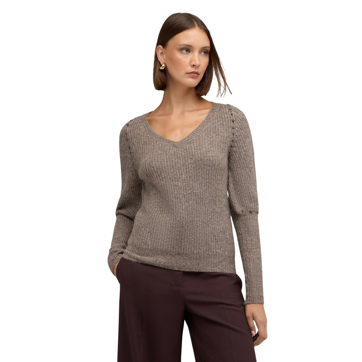 Pull à manches bouffantes avec clous beige, MOTIVI