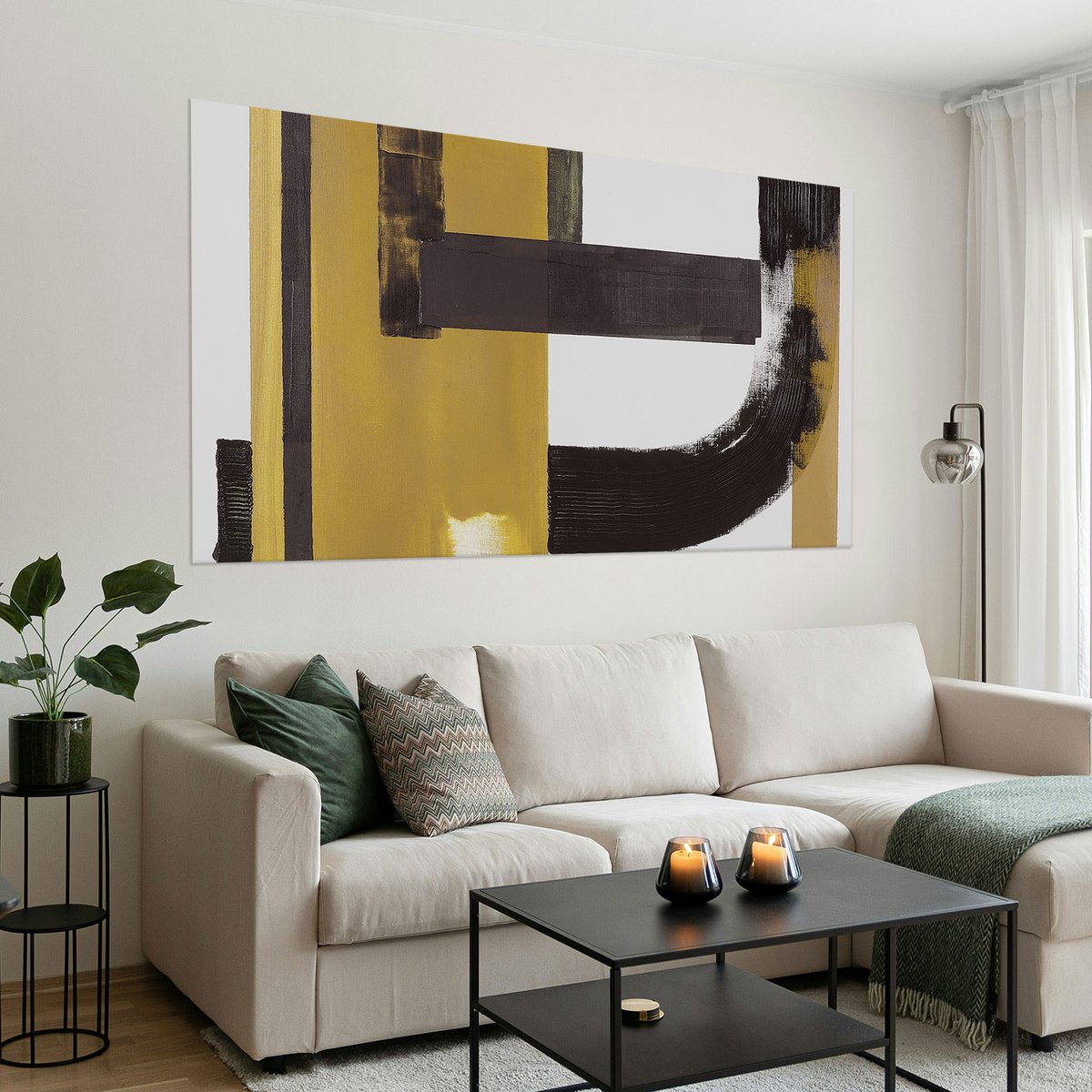 Tableau archit jaune en toile imprimée, 150x90 cm jaune, ACTE DECO